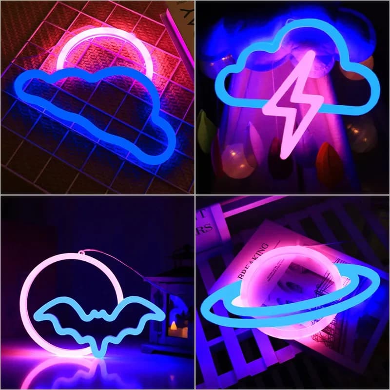 LED lumineux néon nuit manette de jeu feu lune étoile signe modélisation lampe chambre mur Art décor