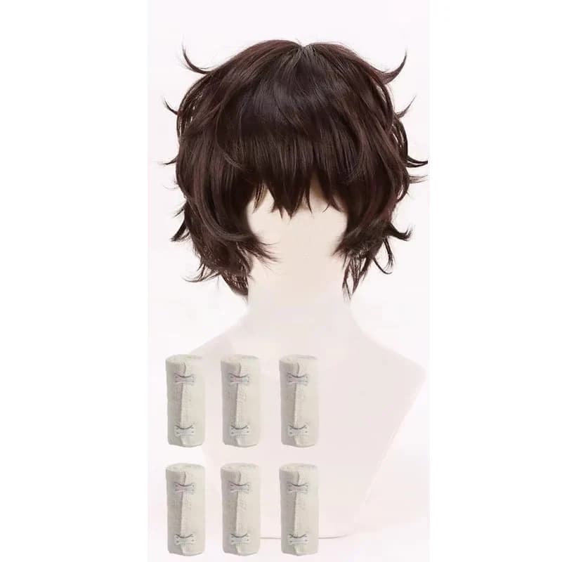 Anime Dazai Osamu perruque Cosplay brun foncé court bouclés Dazai Osamu Cosplay perruque résistant à