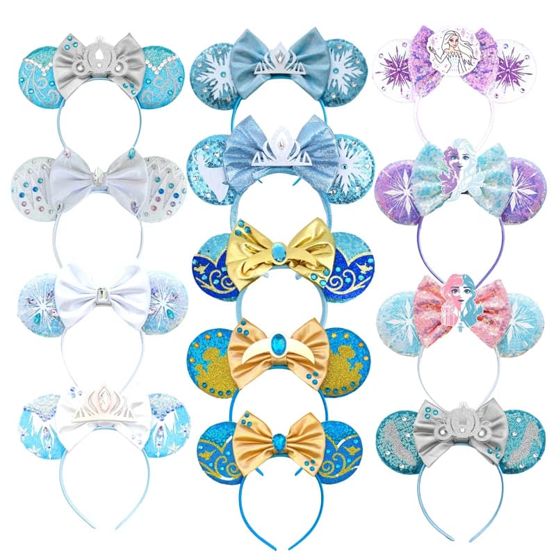 Bandeau d'oreille Elsa Mickey Mouse la reine des neiges, cerceaux pour cheveux avec nœud violet scin