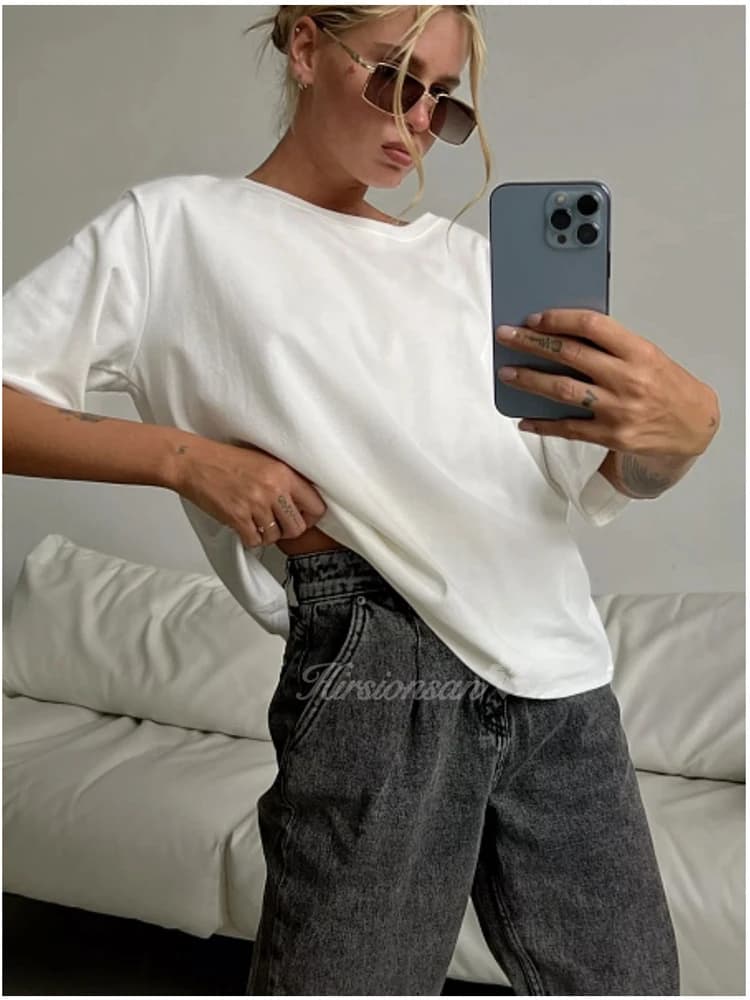 Hirsionsan – t-shirt col rond femme, 100% coton, surdimensionné, résistant, décontracté, basique, am