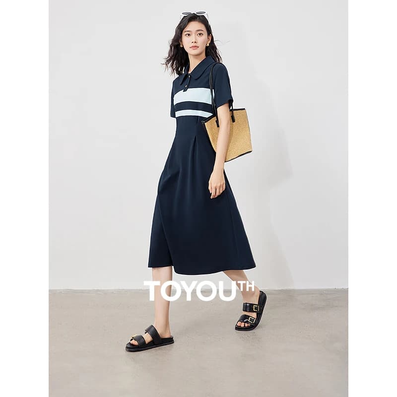Robe polo à rayures et col rabattu pour femme, longueur couvertes, nouvelle collection été 2024