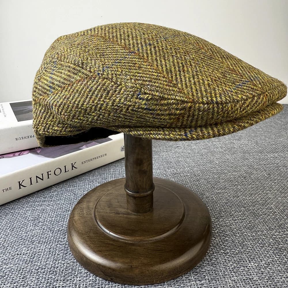 Bérets bleus rétro pour hommes, chapeau en laine de haute qualité, casquette plate à chevrons, chape
