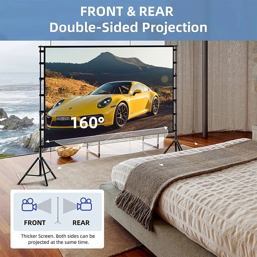 Écran de projecteur VEIDADZ avec support blanc sans plis 160 °   Angle de vision 60-150 pouces, écra
