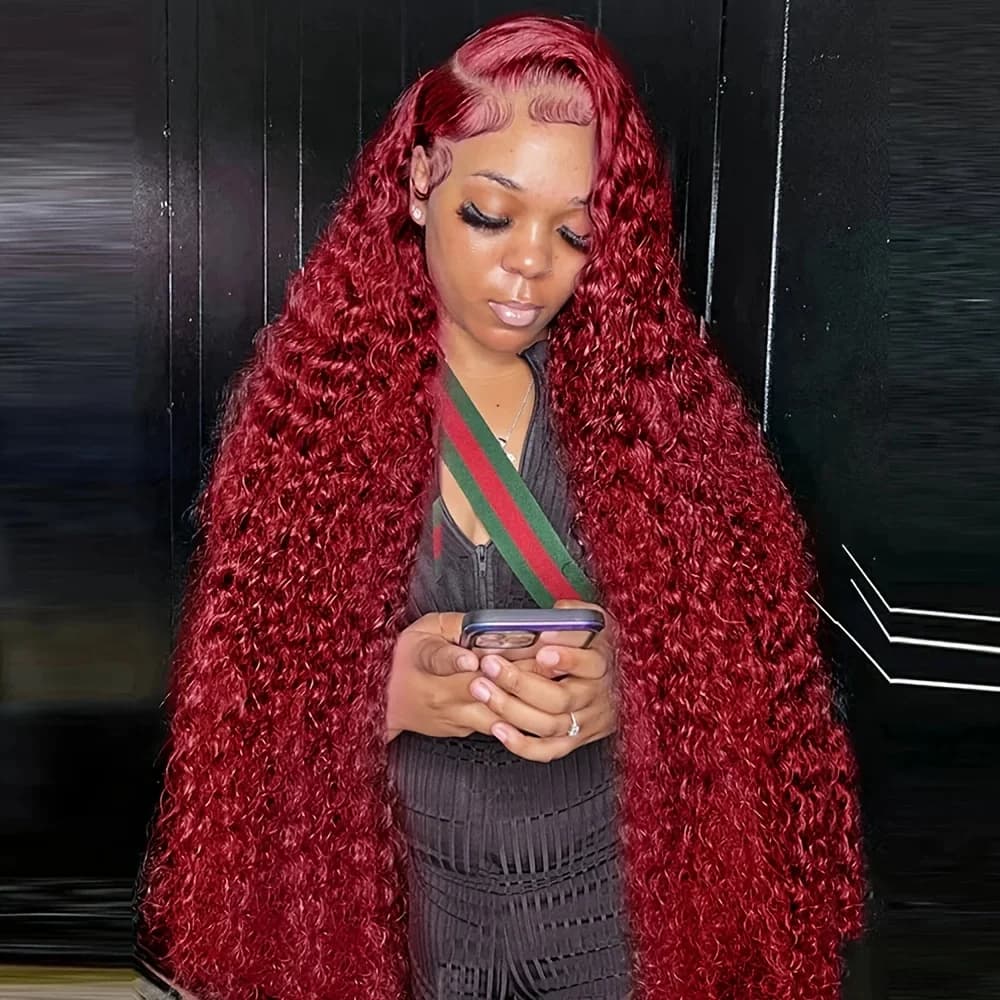 13x6 99j bordeaux dentelle avant perruques cheveux humains vague profonde 250 densité Transparent fr