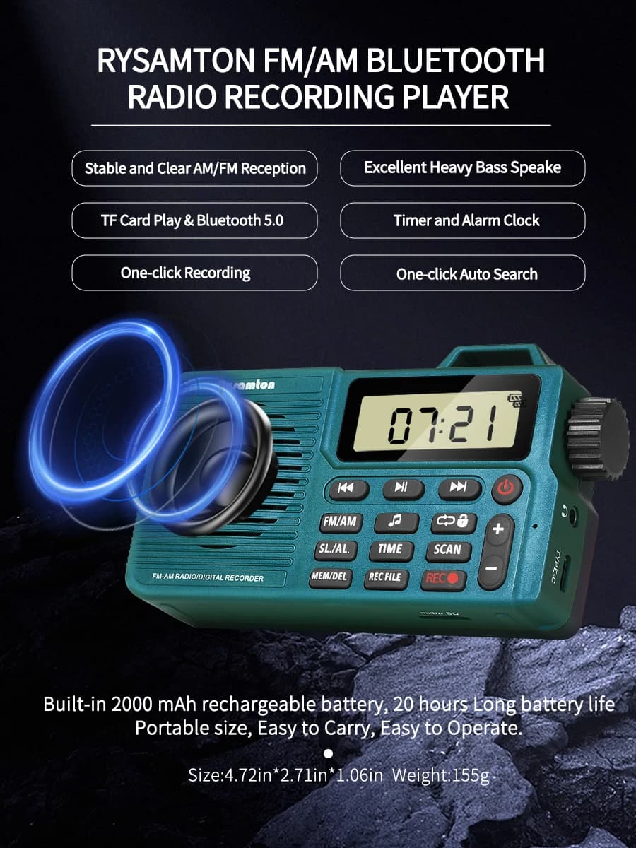 Radio AM/FM portable, petite radio de poche avec Bluetooth, haut-parleur de basse, prise en charge d