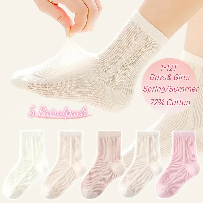 5 paires de chaussettes pour bébé, chaussettes d'été en coton, chaussettes fines en maille, chausset
