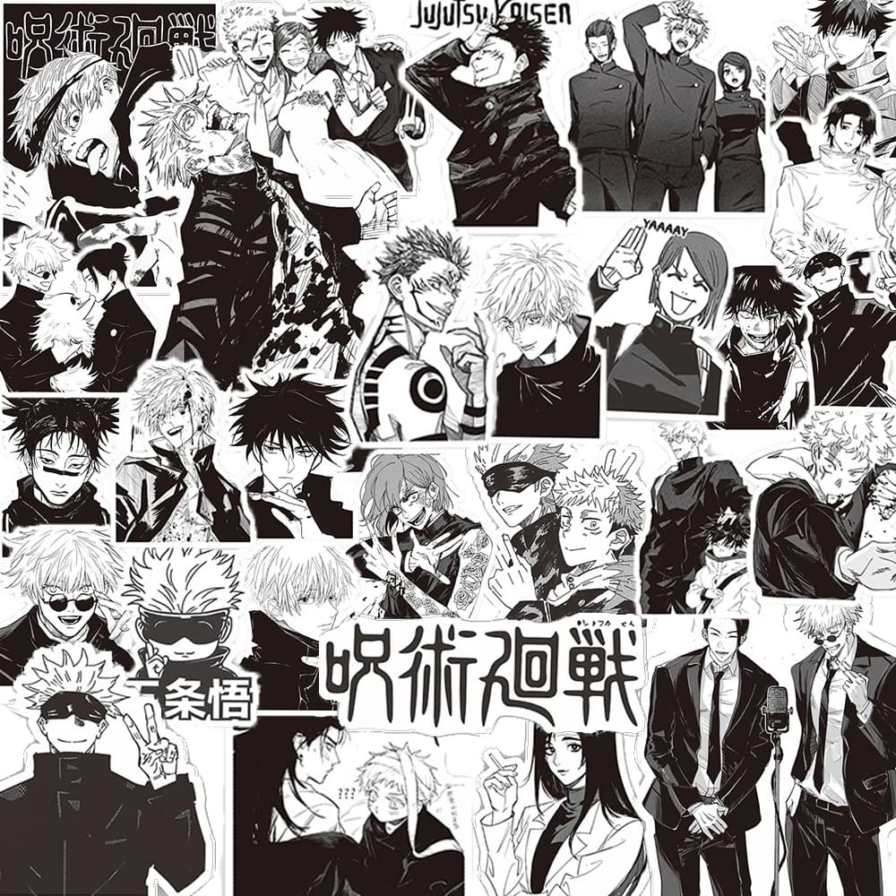 10/30/65 pièces noir blanc Jujutsu Kaisen Anime autocollants Cool Satoru Gojo dessin animé décalcoma