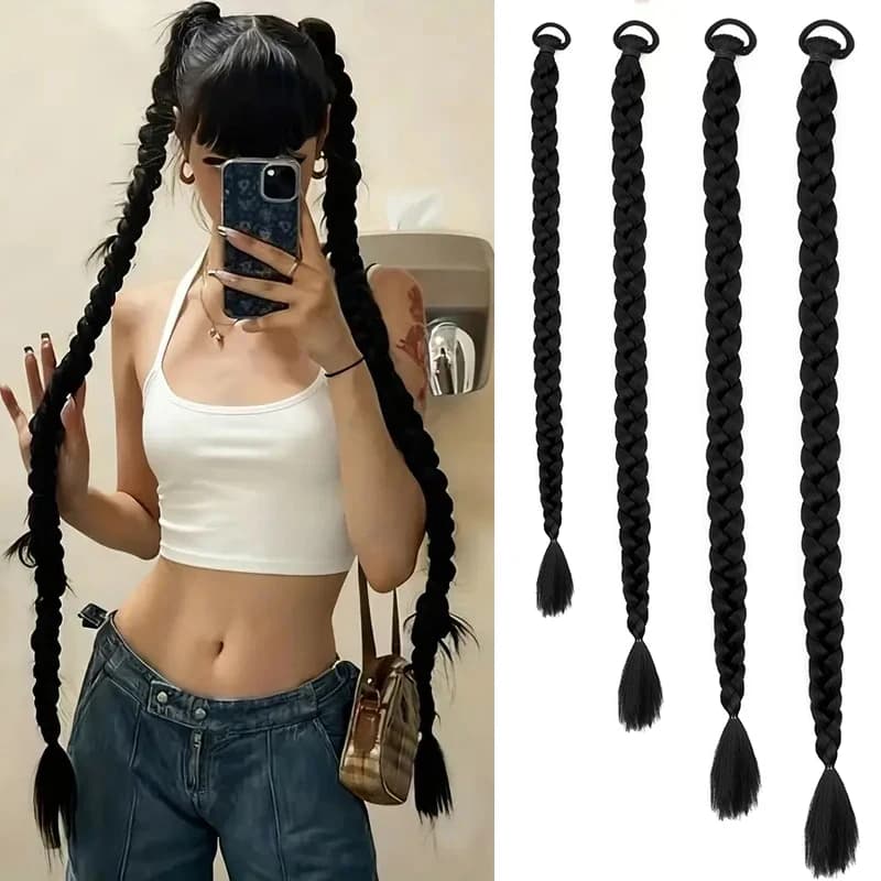 Extension capillaire synthétique tressée lisse, longue boîte, queue de cheval, bande élastique en ca