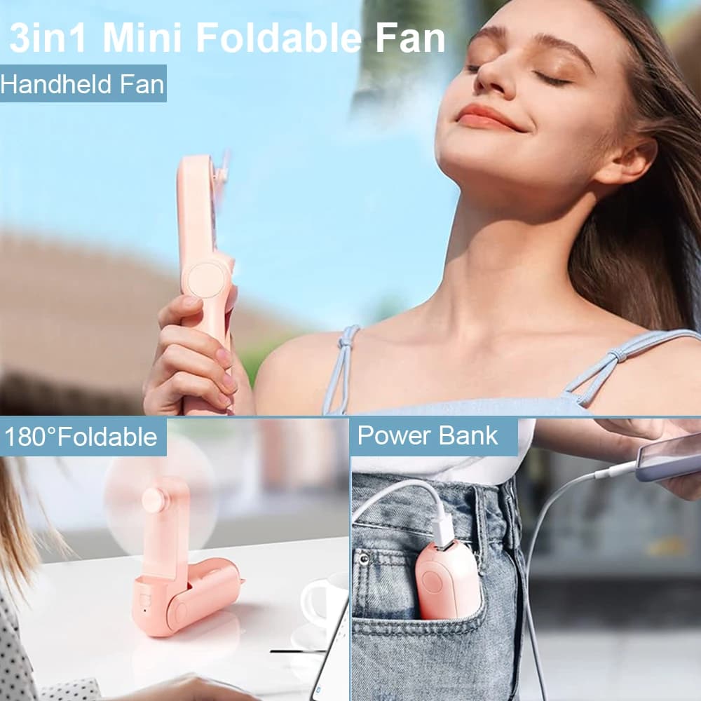 Mini ventilateur de poche portable, 2000mAh, aste par USB, pliable, pour l'extérieur