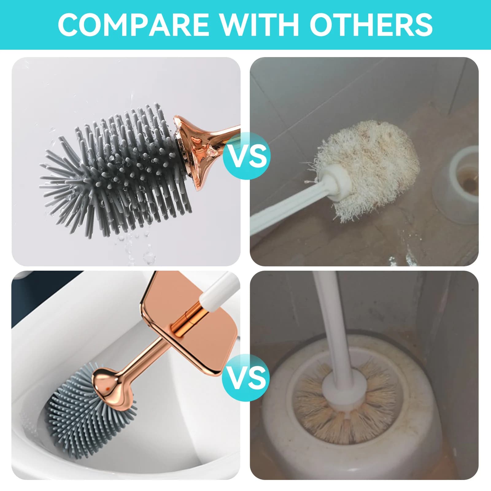 Aokala Brosse de Toilette et Support en Silicone, Ensemble de Cuvette, Manche Long, Livres Profonds 