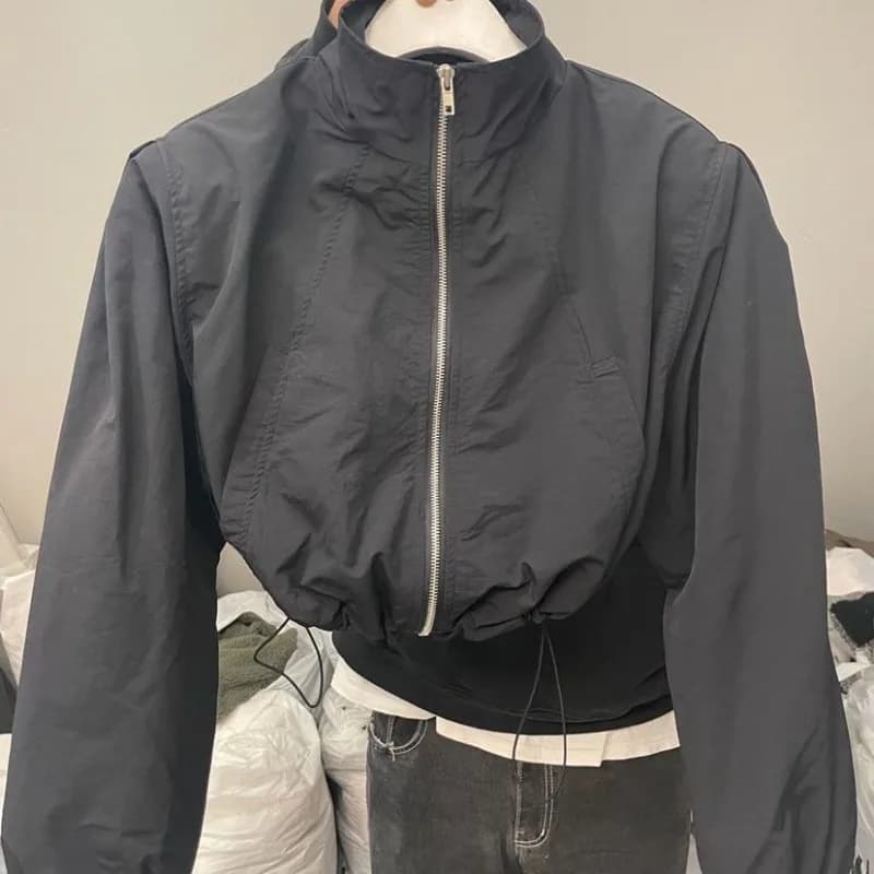 Vestes basiques à manches longues pour femmes, OupillBaggy, Plissé, Court, Zippé, Décontracté, Collè