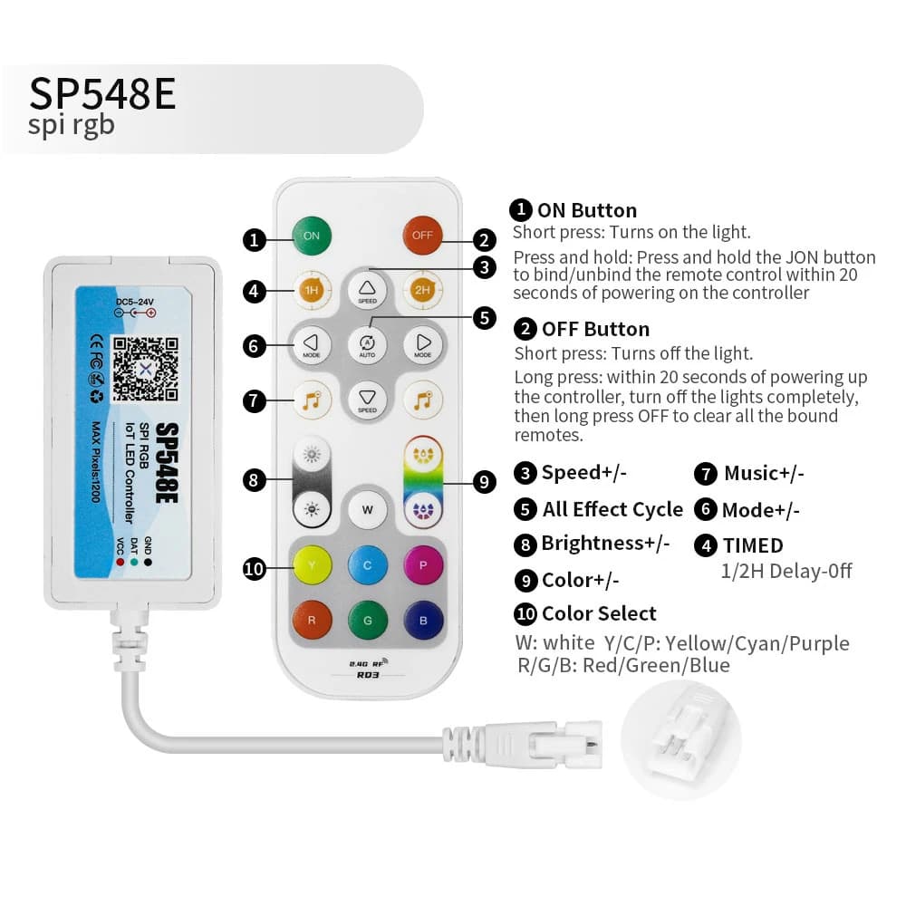 SP548E WiFi musique LED de contrôle pour WS2812b WS2811 adressable Pixel RGB LED bande sortie unique