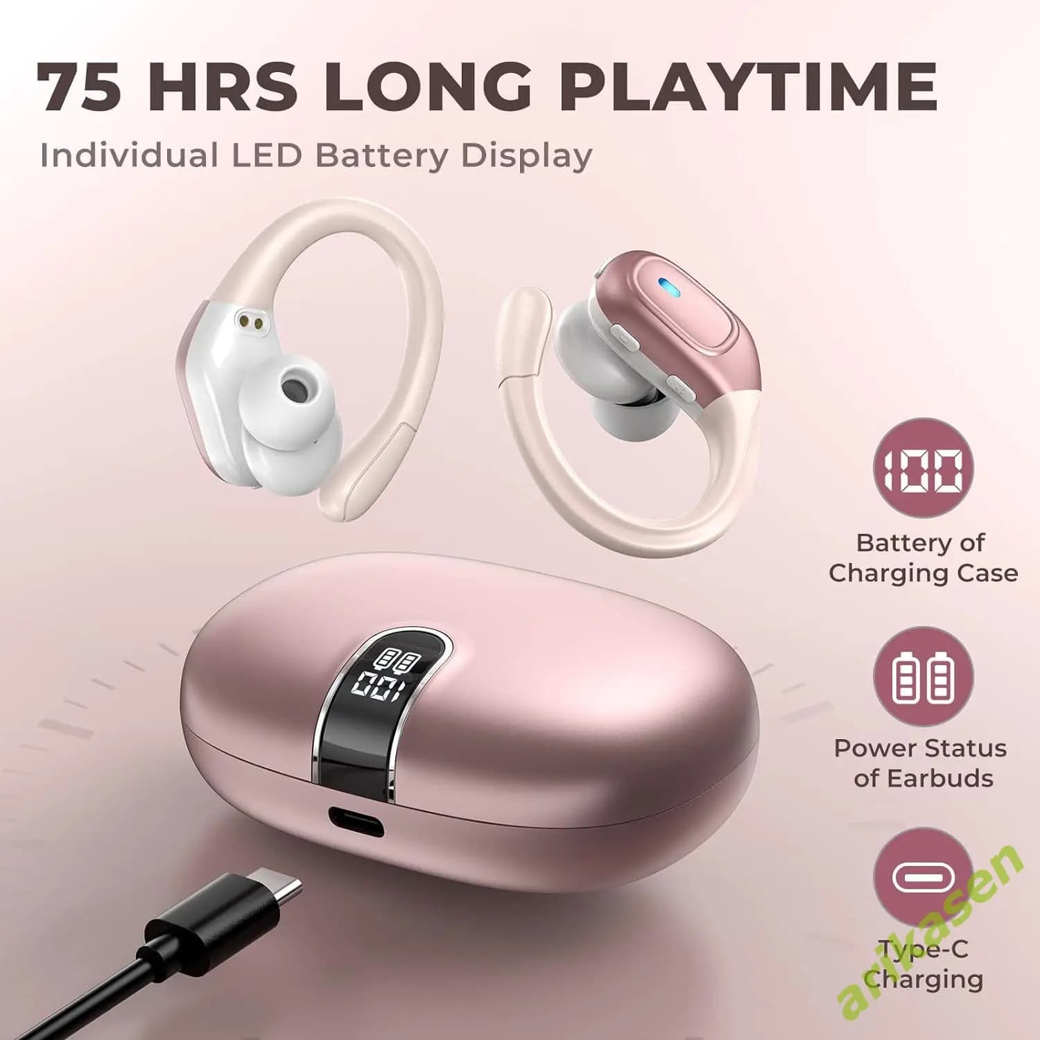 Écouteurs sans fil Bluetooth 5.3 IP7, étanches, avec suppression du bruit ENC, crochets pour basses 