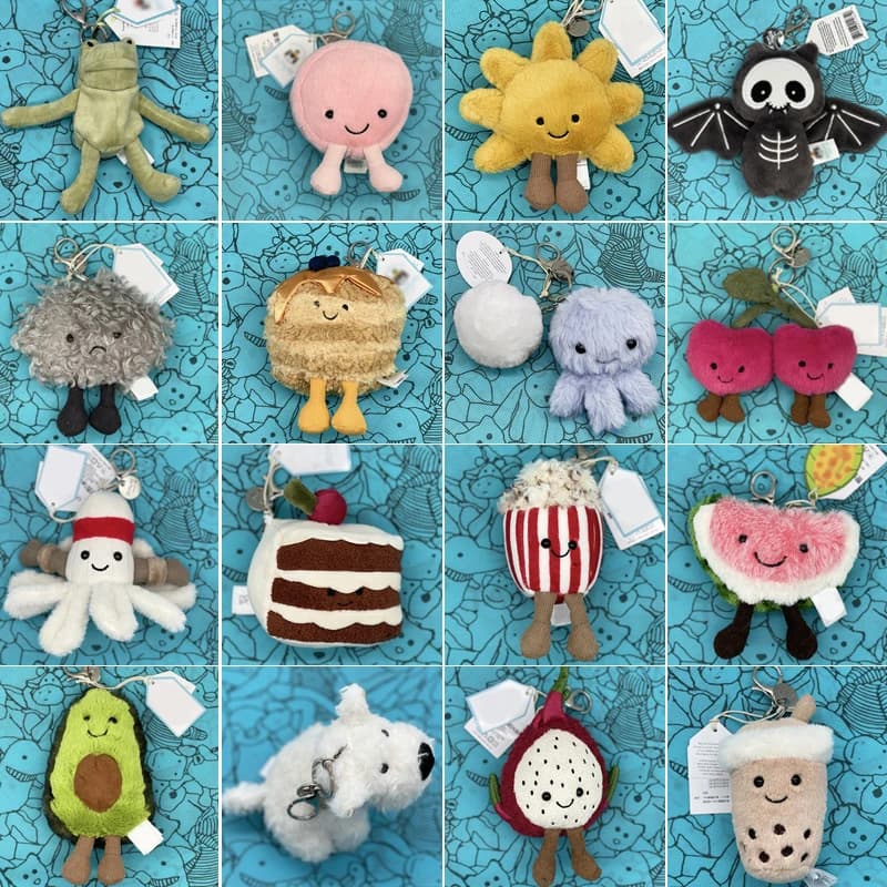 JELLYCAT  Peluche guimauve, Mini breloque cerise, Peluche méduse, Pastèque, Tournesol, Breloque sac 