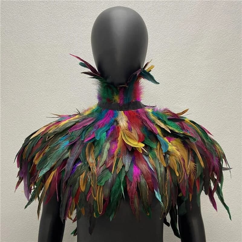 Manteau Gothique Punk pour Femme, Cape Initiée, ixEverak, Plume, Vêtements de Bal, Châle, Plumes, Co
