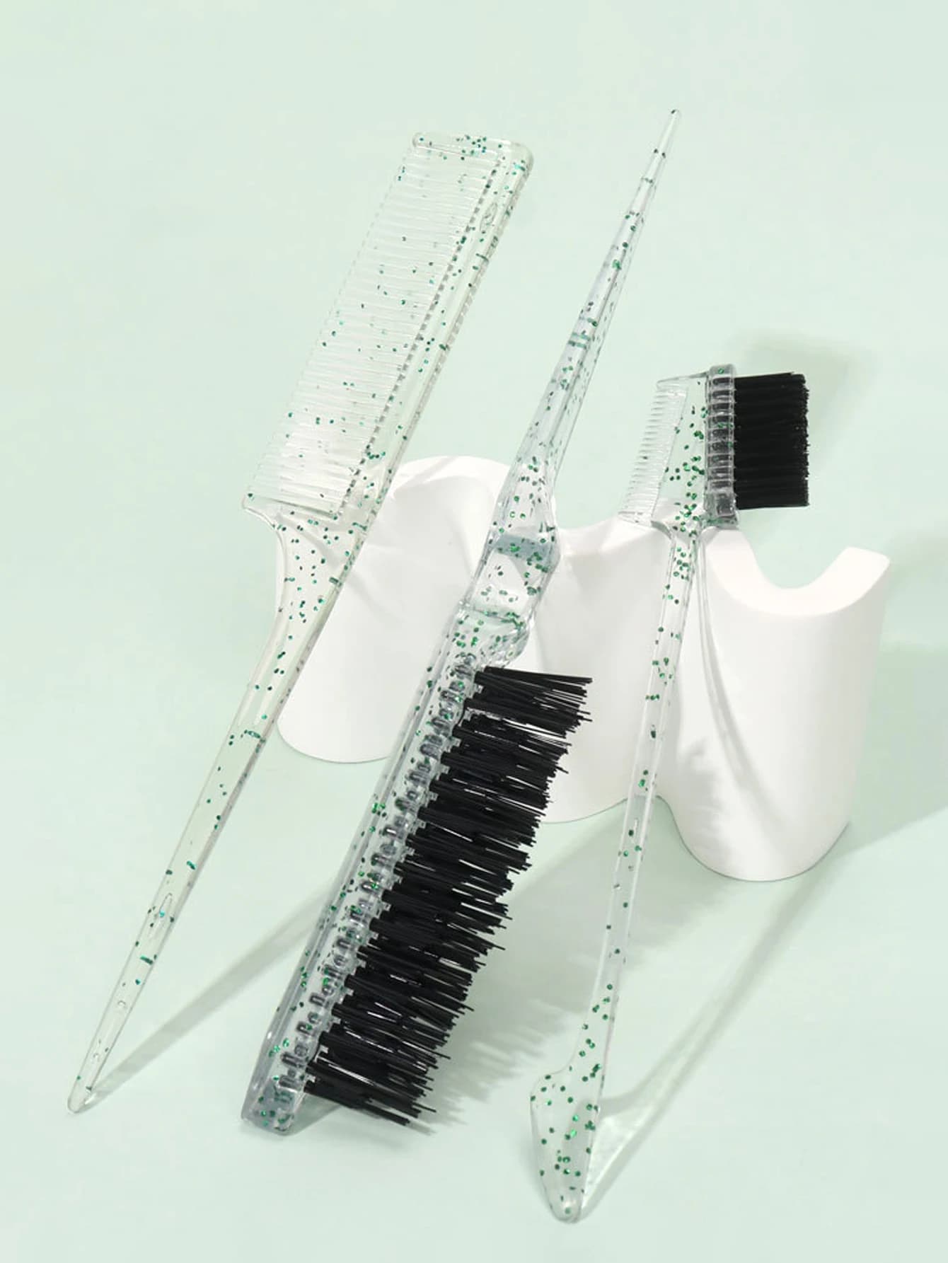 Ensemble de peignes transparents 3 pièces avec brosse de contrôle de bord double face, brosse à déch