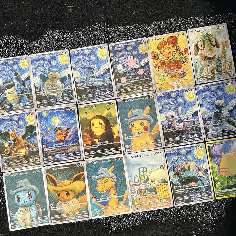 18 pièces/ensembleDIY PTCG 2023 SVP EN VAN GOGH PICHU gris FELT chapeau MEWTWO Charizard auto-fait c