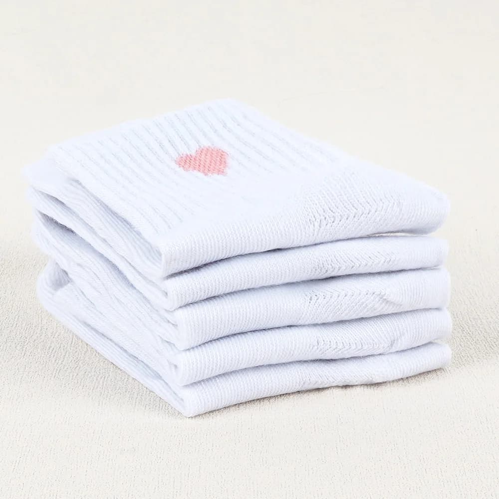 Chaussettes Blanches Confortables à Motif de Cœur pour Fille, 5 Paires