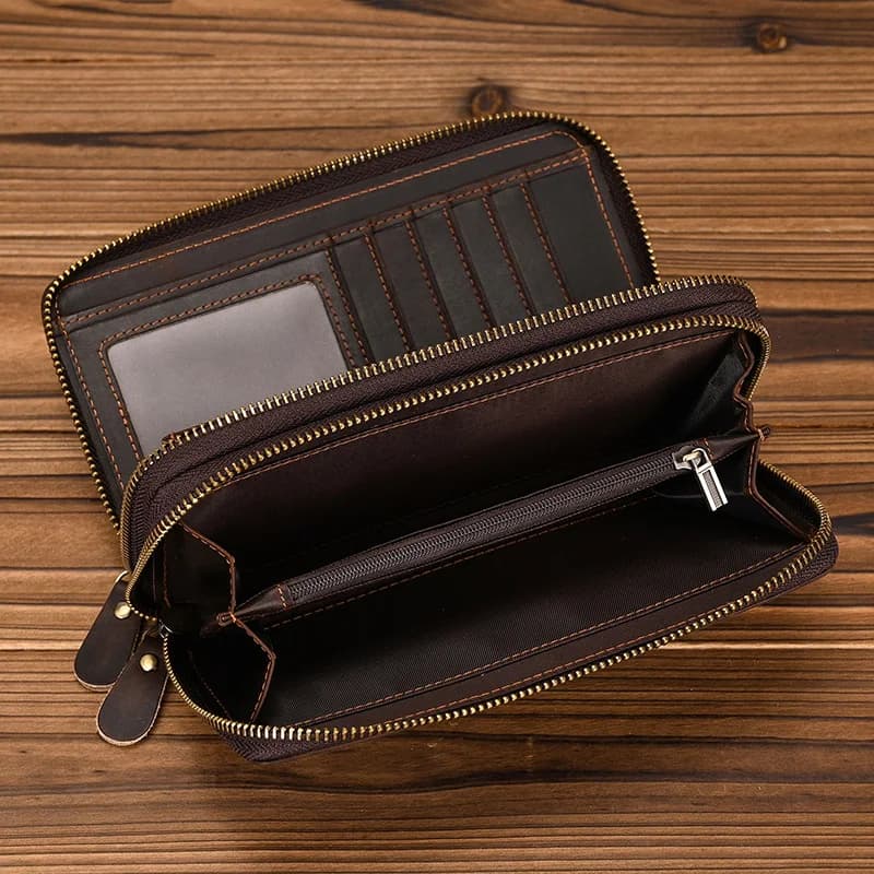 Portefeuille de styliste en cuir véritable pour homme d'affaires, avec Double fermeture éclair, en p