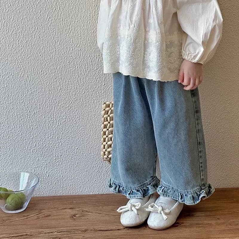 Jean à Jambes Larges en Dentelle pour Fille, Pantalon Décontracté, Doux et Adorable, à la Mode, Nouv