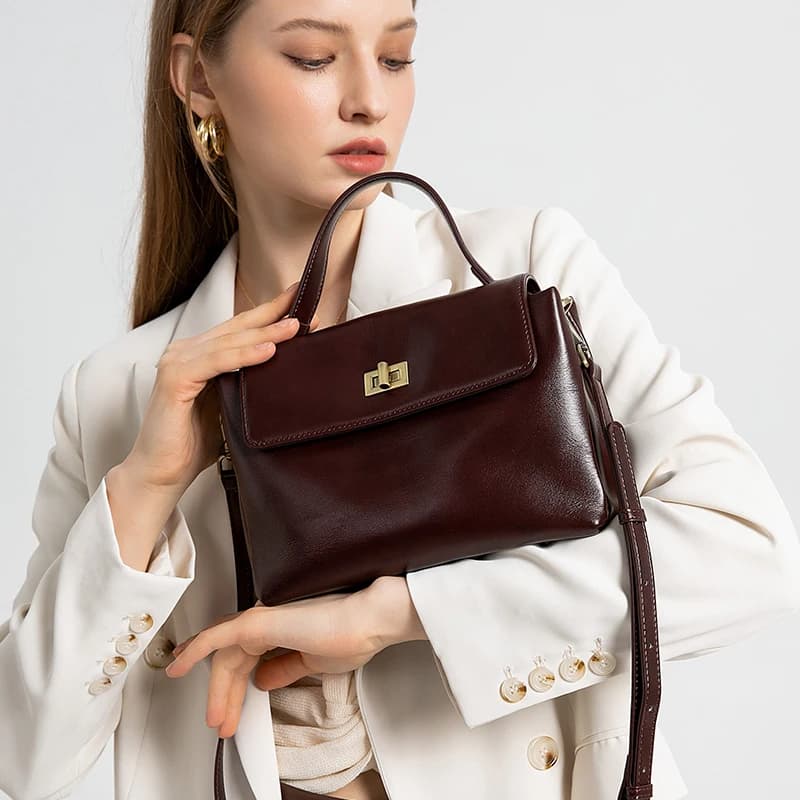 Sac à bandoulière en cuir véritable pour femme, sac à main vintage en cuir huilé, petit sac de luxe 
