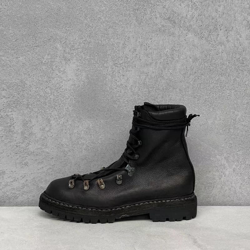 Bottes de moto en cuir véritable pour hommes, chaussures d'alpinisme à lacets en métal, bottes de ra