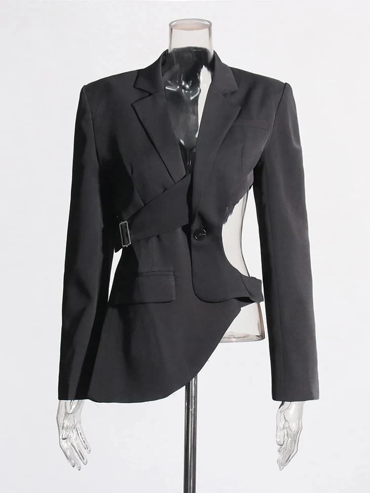 TWOTWINSTYLE solide évider dos nu minceur Blazers pour les femmes col cranté à manches longues épiss