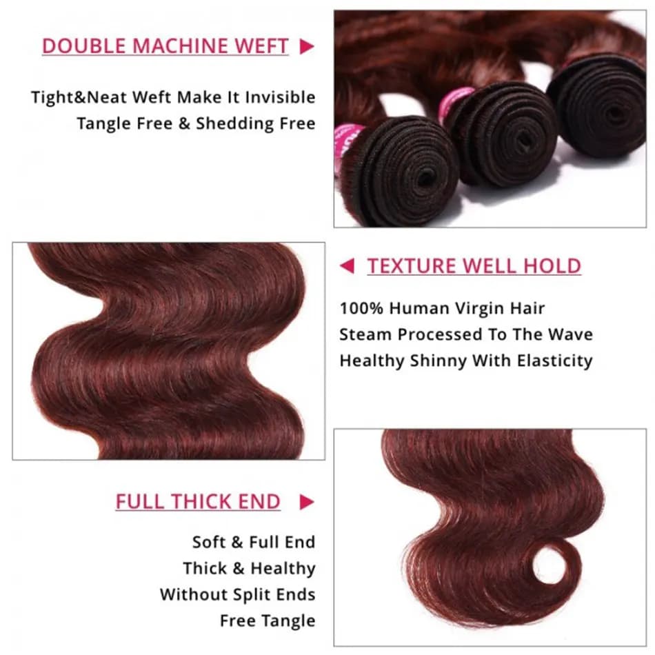 Mèches naturelles Body Wave-UNice Hair, cheveux humains, brun plonger âtre 33B, 3/4 cheveux humains,