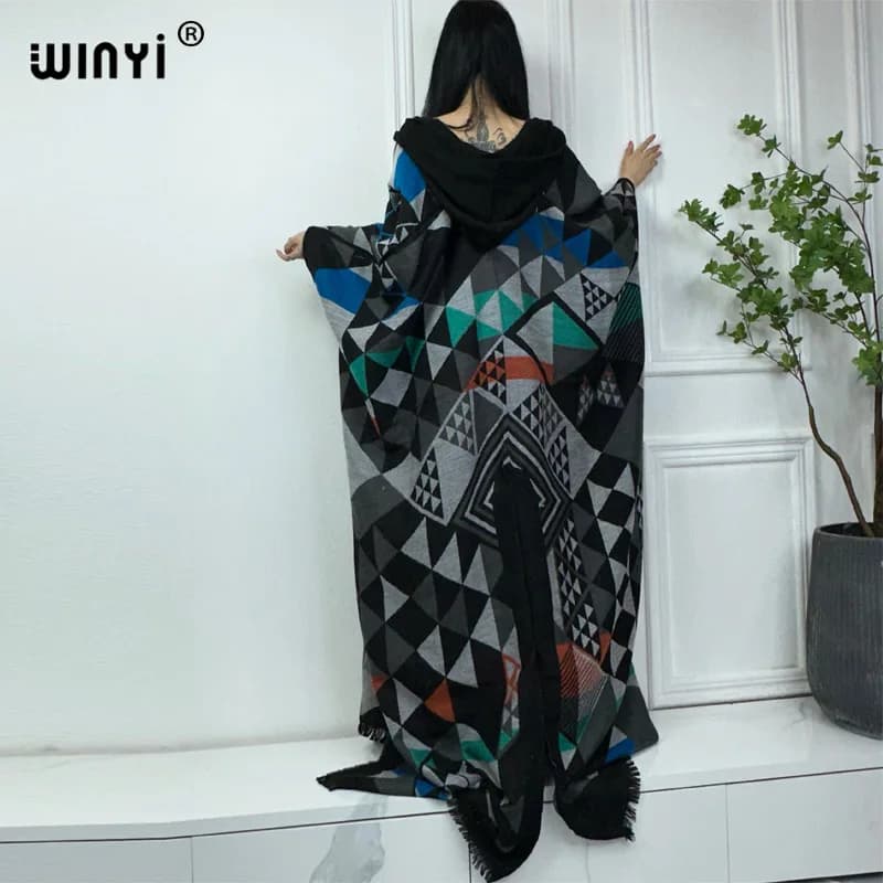 WINYI-Robe à capuche pour femme, tenues d'hiver, haute qualité, manteau chaud, Kaftan féminin, robe 