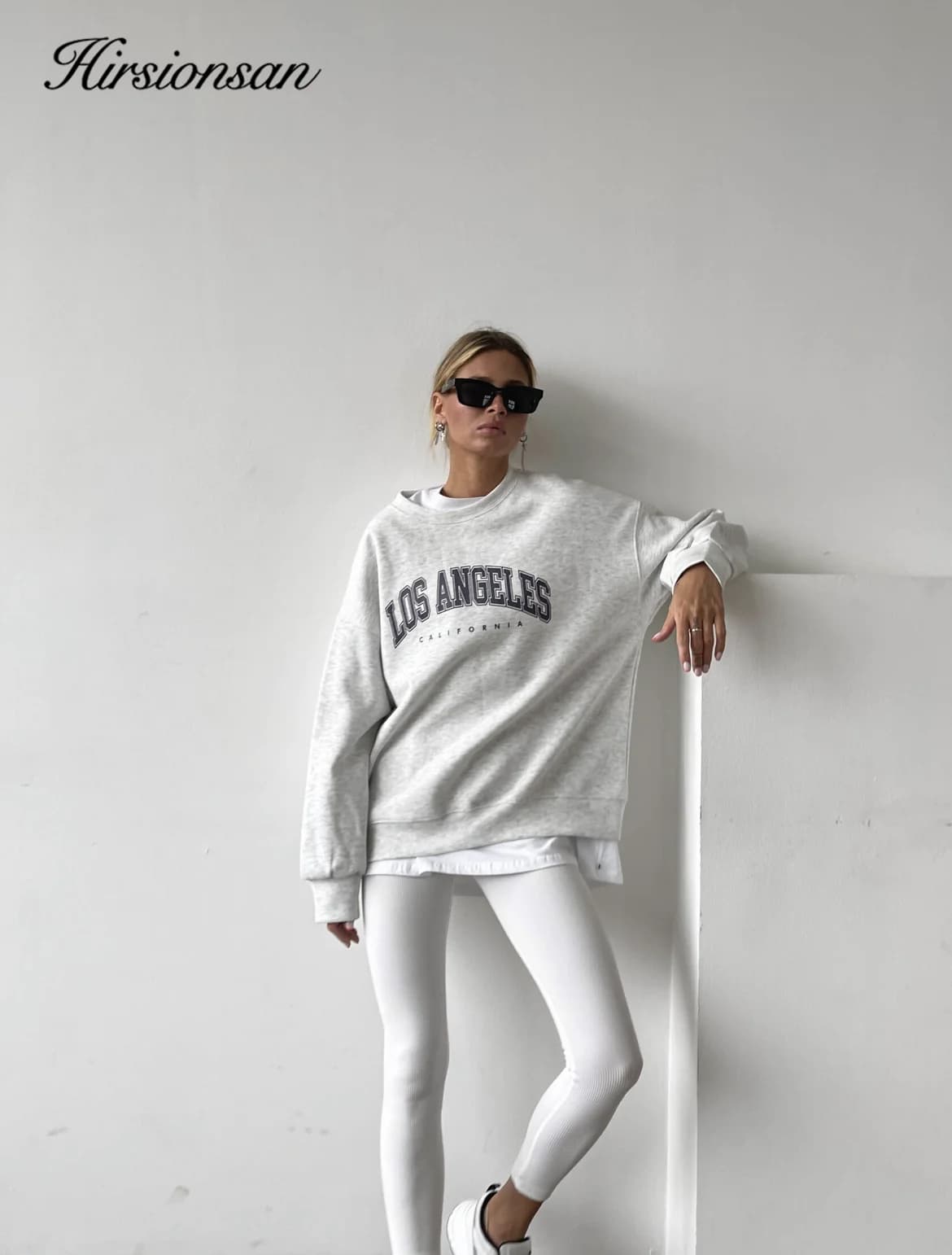 Hirsionsan-Sweat-shirt 35% coton imprimé lettre pour femme, pulls basiques, sweats à capuche coréens