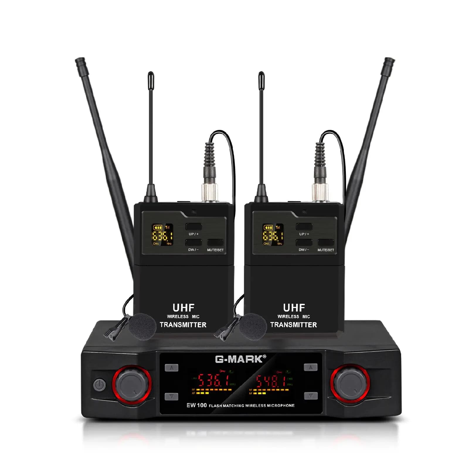 Microphone Lavalier sans fil G-MARK EW100, 2 canaux, transmetteur de fréquence réglable UHF, bodypac
