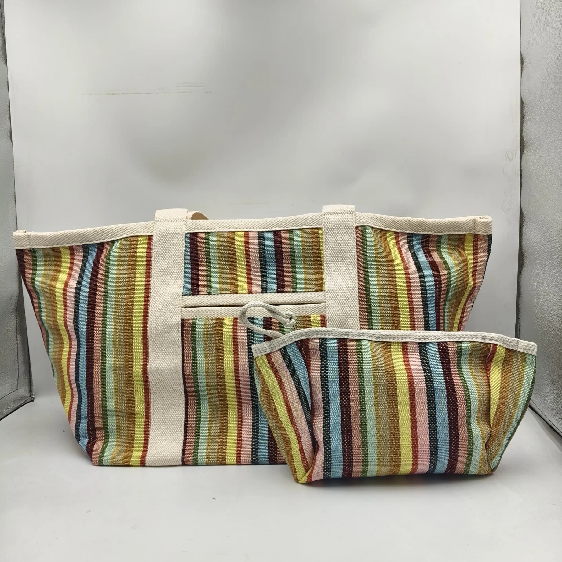 Sac à bandoulière rayé de couleur de haute qualité, grande capacité, sac de rangement, sac de shoppi