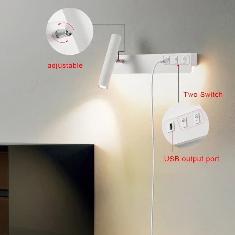 Mur LED lumières avec interrupteur USB rotatif réglable lecture projecteur chambre chevet Foyer coul