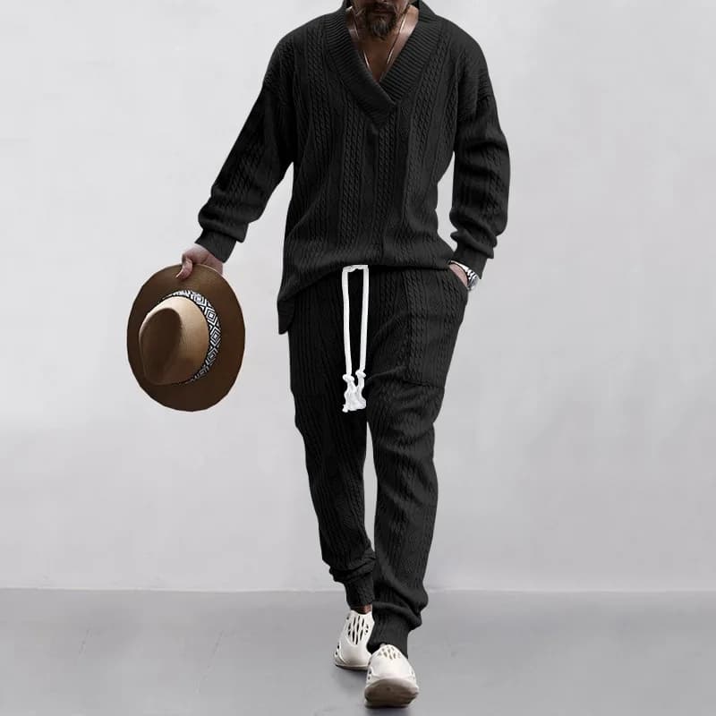 Ensemble pull tricoté en Jacquard polyvalent pour hommes, pantalon décontracté, col en v, nouvelle c