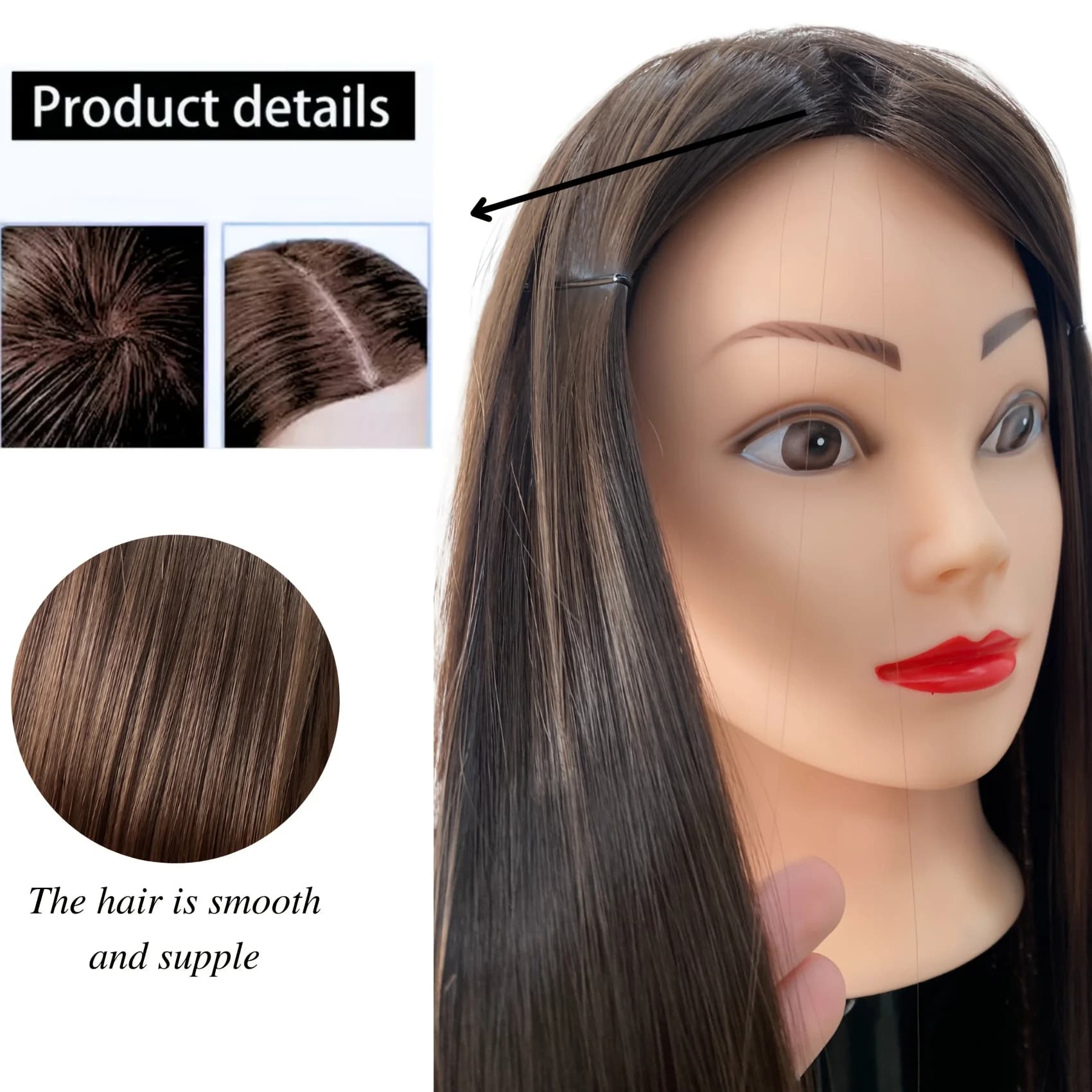 Tête de mannequin femme professionnelle de 26 pouces avec cheveux pour tresser, coiffage et pratique