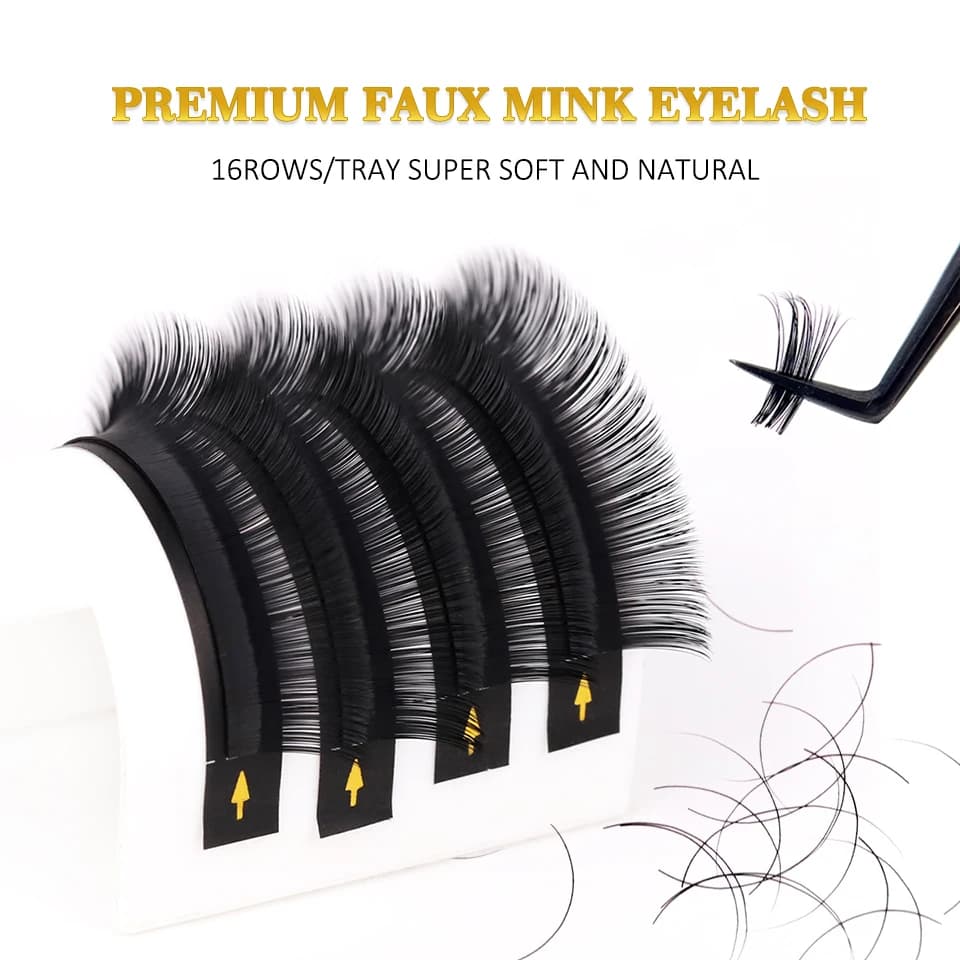 Lot de 10 plateaux d'extensions de cils en cachemire, noir mat, volume individuel, 5-25mm, 0.03 0.05