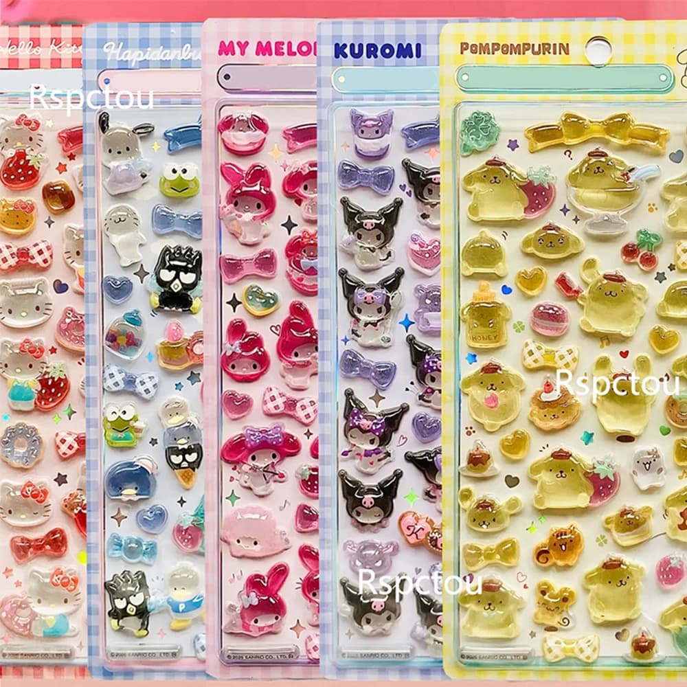 Sanrio – autocollants 3D en Relief, mignons, esthétiques Kuromi cannelle ma mélodie, gelée, décorati