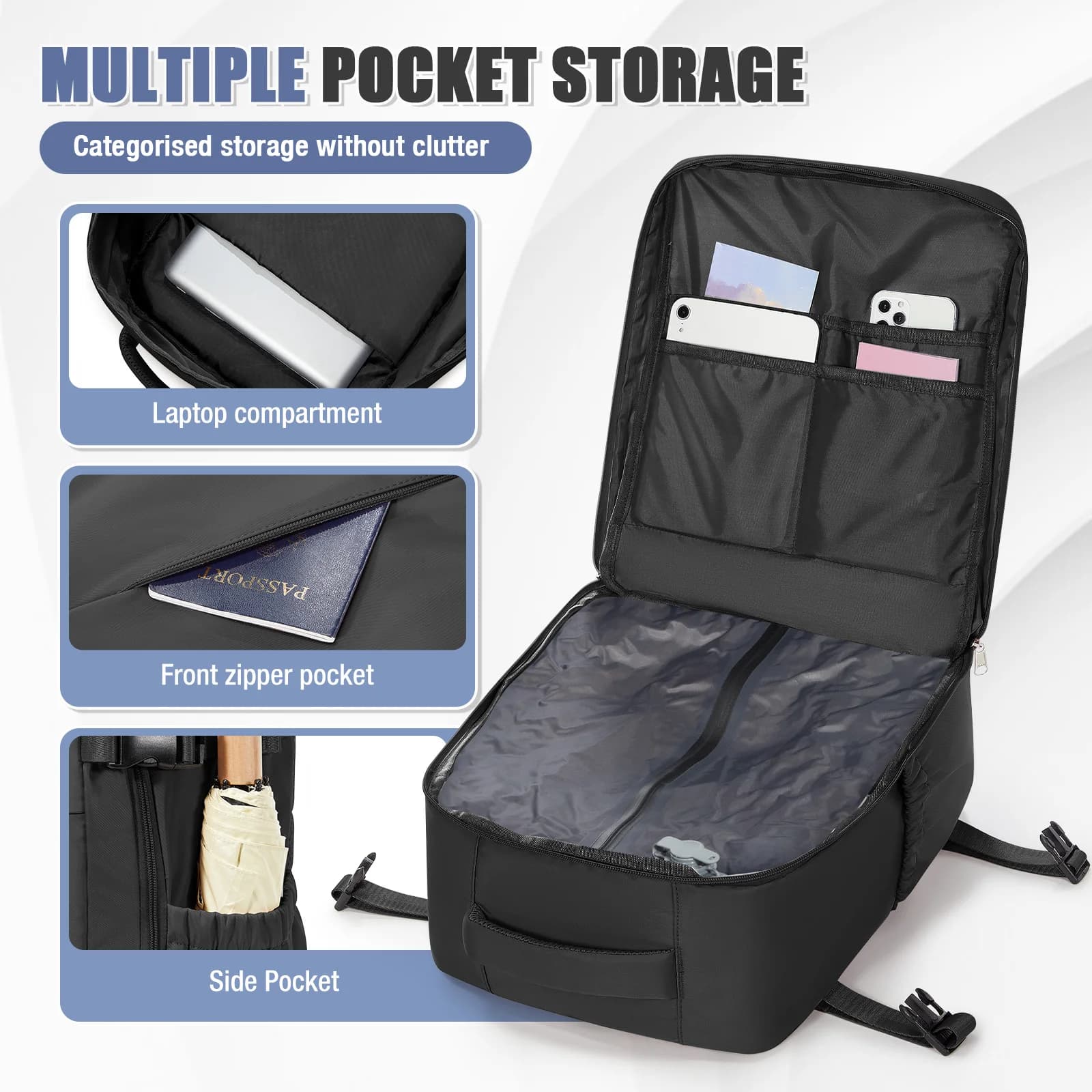 Sac à dos de voyage, sac à dos de cabine Ryanair 40x30x20 pour les courts trajets, sac pour ordinate