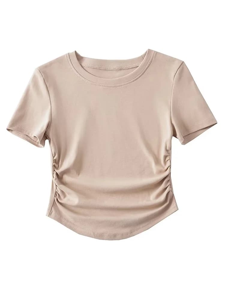 T-shirt à manches courtes et col ras du cou pour femmes, Harajuku, en coton, avec détails sur les cô