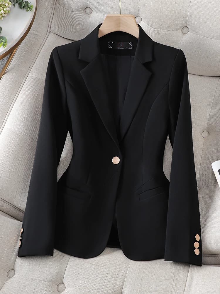 Blazer formel pour dames de bureau pour femmes, veste mince, beige, café, noir, vêtements de travail