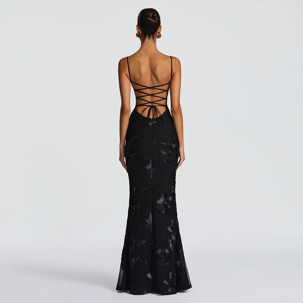 Suninheart robe sirène dos nu femmes Occasion formelle élégante robe à lacets maille broderie robe d
