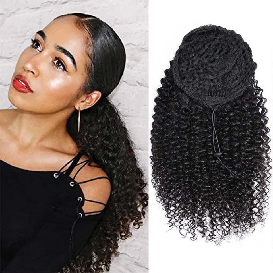Queue de cheval afro bouclée à cordon de serrage de 24-26 pouces, 100 grammes, extensions de cheveux
