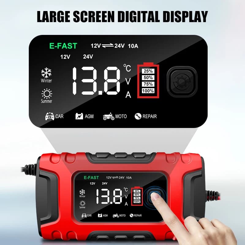 Chargeur de batterie de voiture 12V 10A et 24V 5A, entretien des impulsions, affichage LCD, charge r