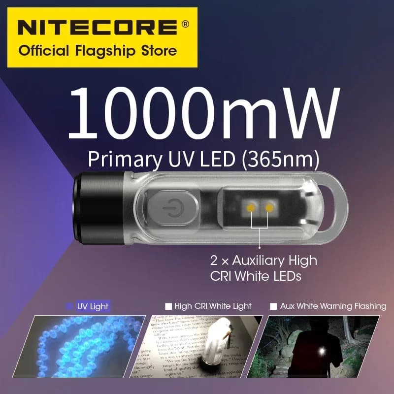 NITECORE TIKI – porte-clés Rechargeable UV, 1000mw, Identification des pierres précieuses, avec LED 