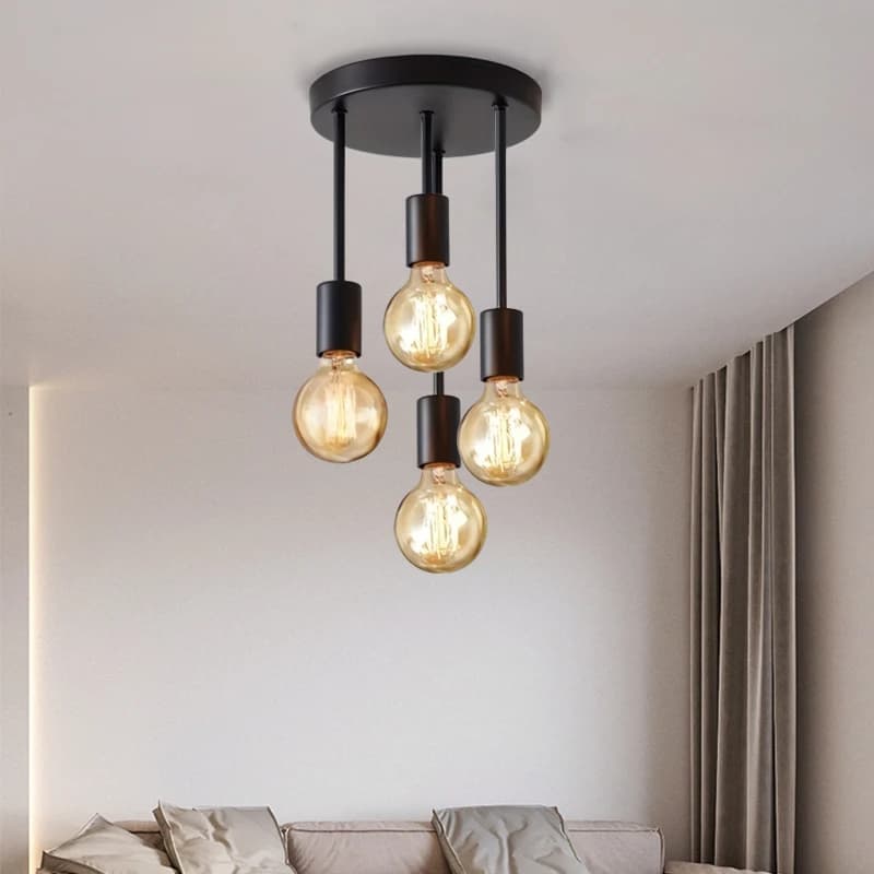 Plafonnier noir moderne à 4 ampoules E27, adapté à la chambre à coucher, à la cuisine, au couloir, a