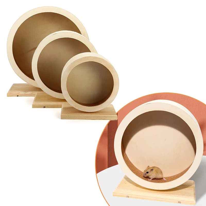 Hamster Running Wheel Golden Bear Mute Wooden Belt Bracket With Cork Pad Roller Sports Golden Bear L