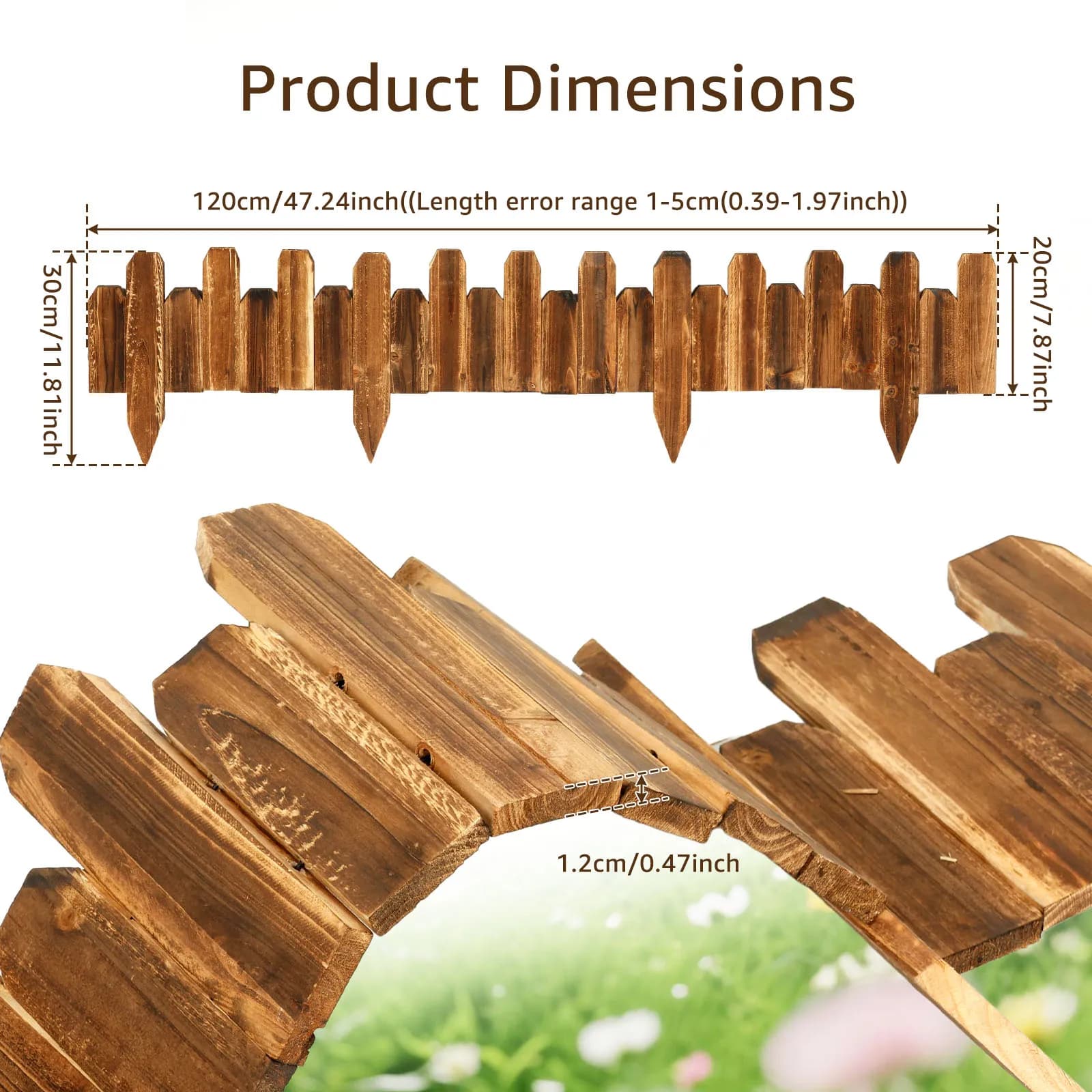 Bordure de jardin en bois de 47,2 pouces, clôture de parterre de fleurs pliable avec piquets, bordur