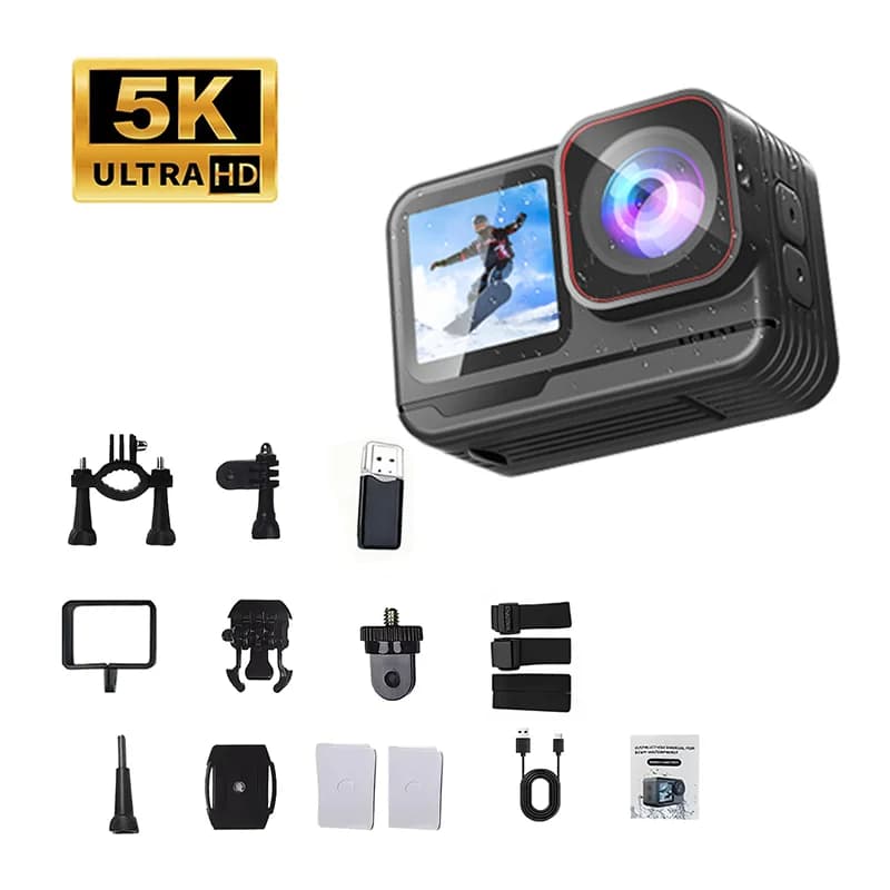 Caméra d'action 5K, 4K60fps, écran tactile 2,0'', enregistrement vidéo, boîtier étanche, EIS 6 axes,