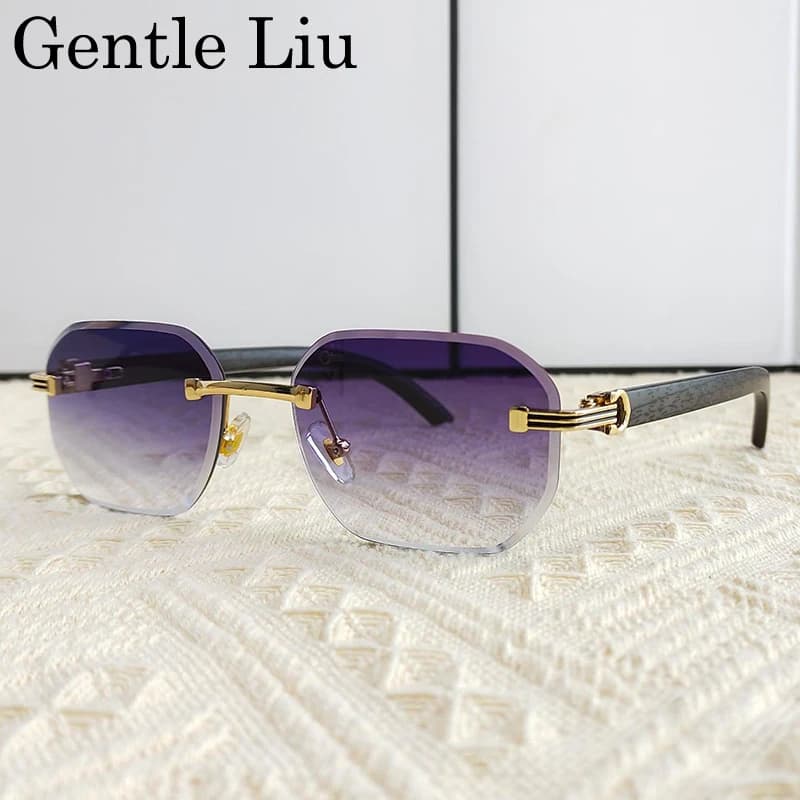 Lunettes de soleil vintage carrées sans monture pour hommes 2026 – Marque de luxe tendance, style pu