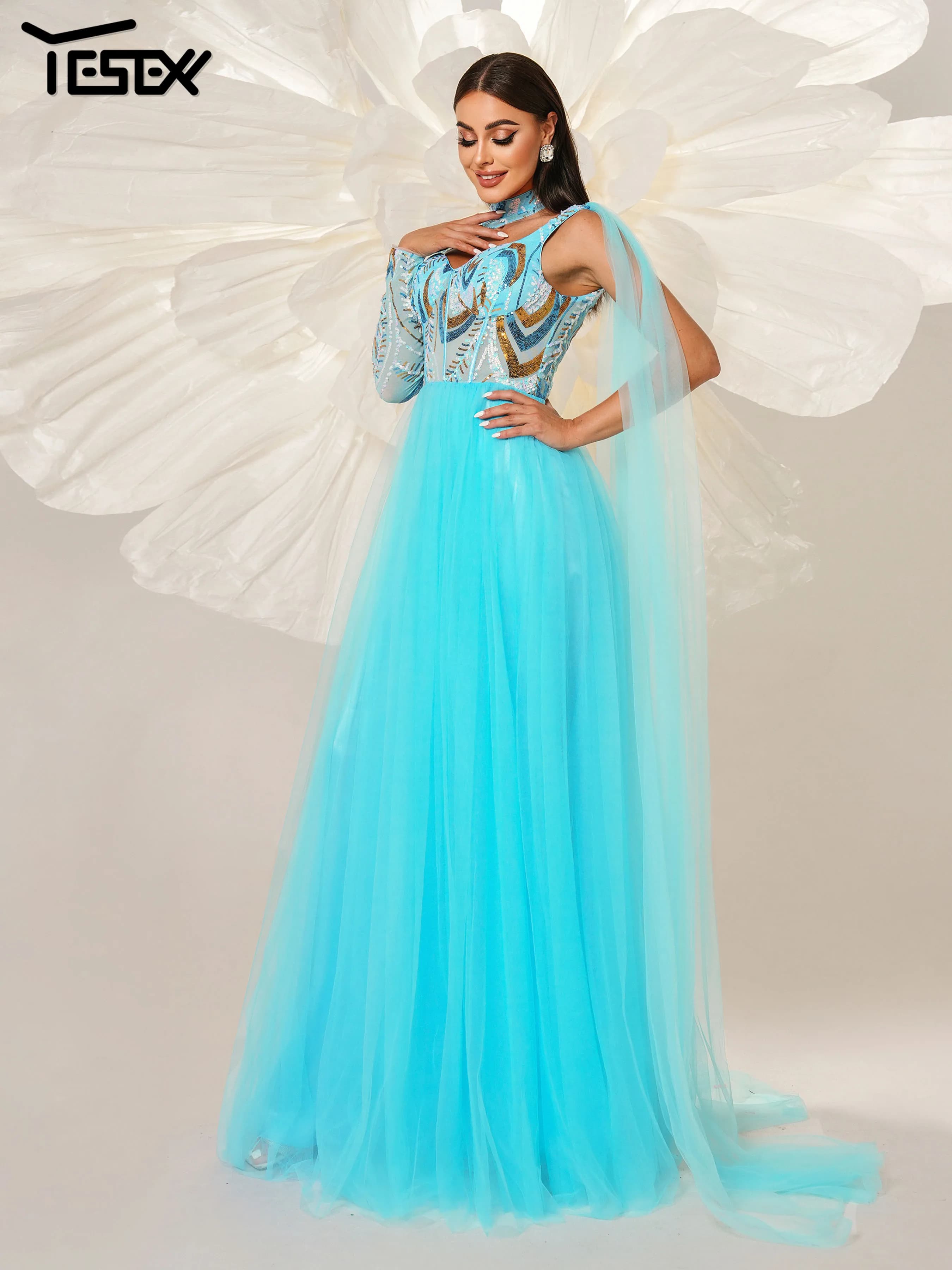 Robe de soirée asymétrique en tulle bleu Yesexy 2025, nouvelle collection, pour mariage, anniversair
